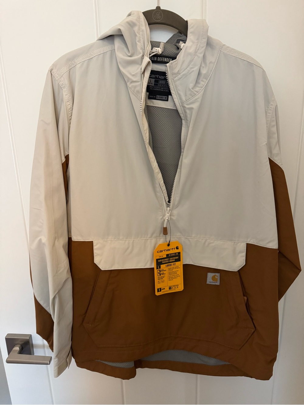 Carhartt Two-Tone Hooded Pullover in Cream and Brown